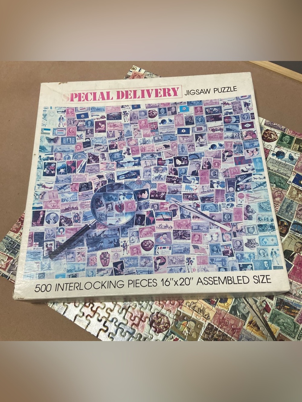 Vintage 1990 500-Piece Jigsaw Puzzle - Special Delivery Stamp Collage Nordevco